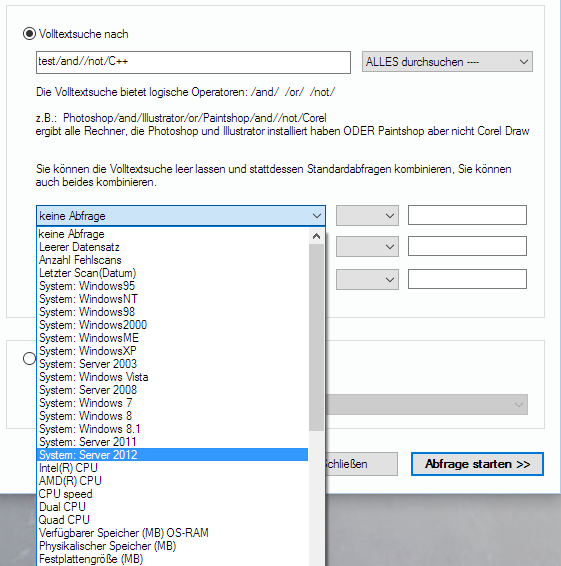 Lan-Inspector 12 – Screenshot zu Kombinierte Standardabfragen