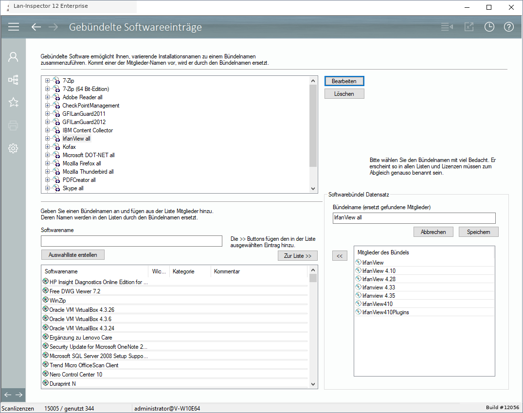 Lan-Inspector 12 – Screenshot zu Gebündelte Softwareeinträge