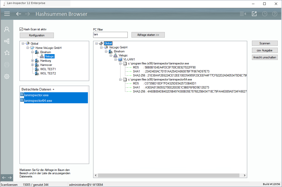 Lan-Inspector 12 – Screenshot zu Hashsummen-Browser
