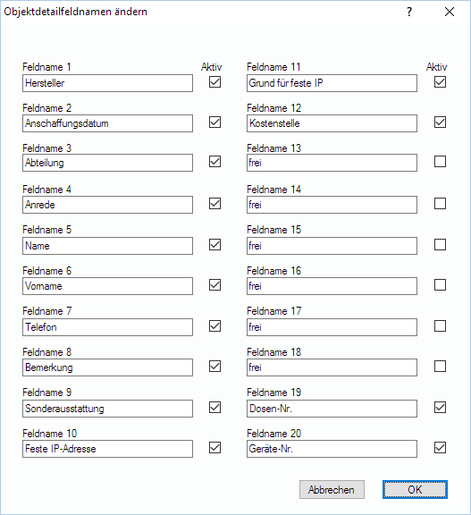 Lan-Inspector 12 – Screenshot zu Objektdetailfeldnamen ändern