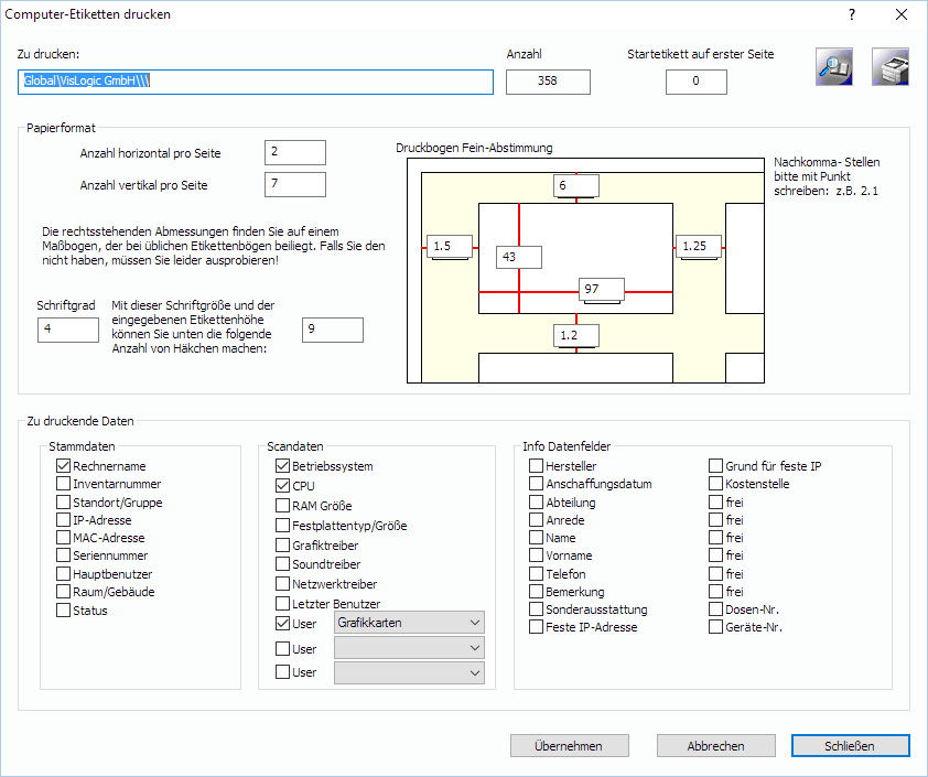 Lan-Inspector 12 – Screenshot zu Computeretiketten drucken