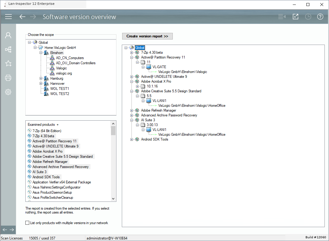 Lan-Inspector 12 screenshot for Software Version Overview