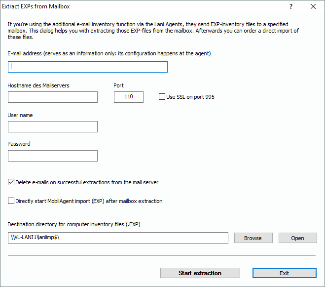 Lan-Inspector 12 screenshot for Extract EXP Files from Mailbox / E-Mail Inventory