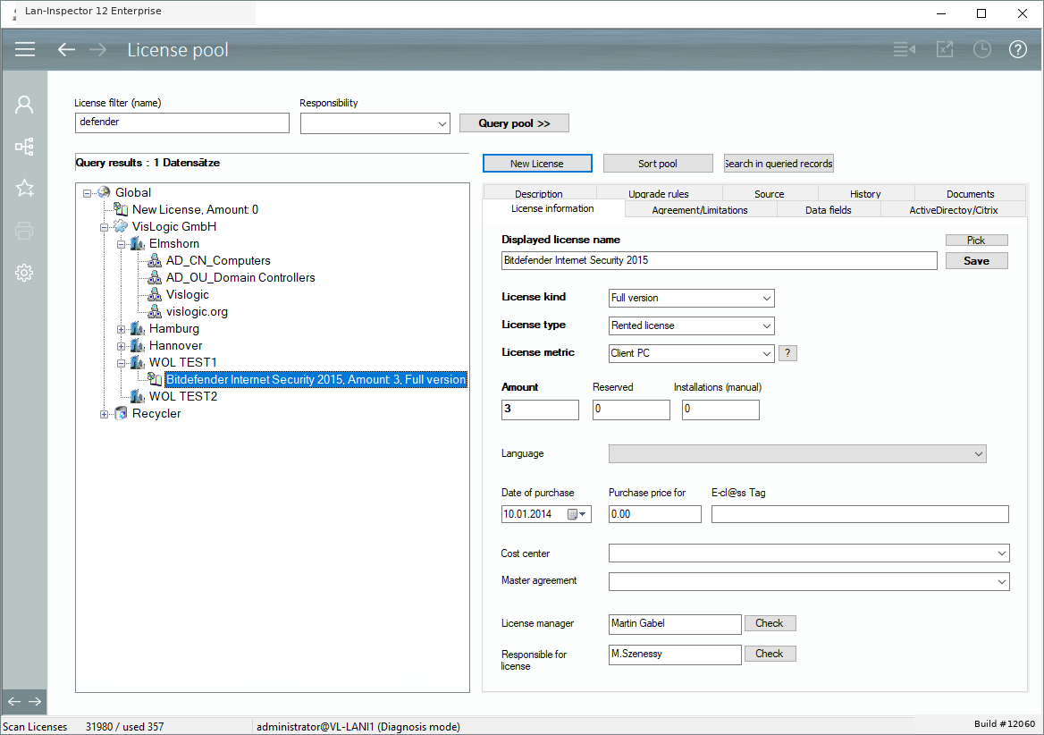 Lan-Inspector 12 screenshot for License Properties