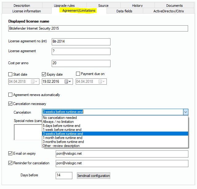 Lan-Inspector 12 screenshot for Agreement / Limitation / Cancellation