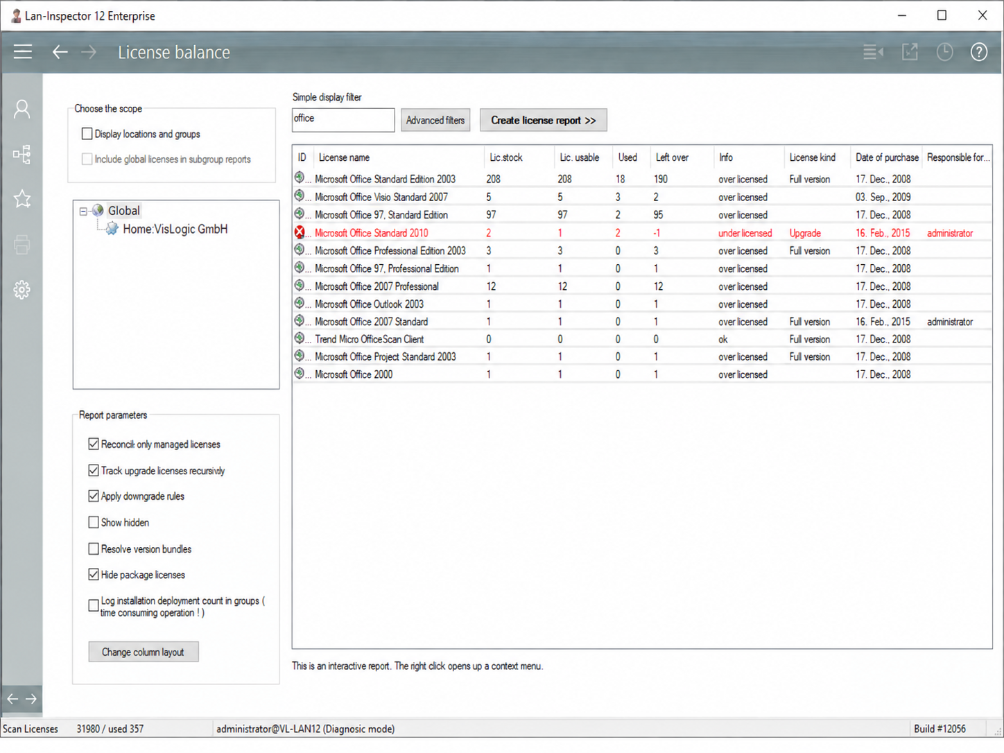 License balance in Lan-Inspector Enterprise