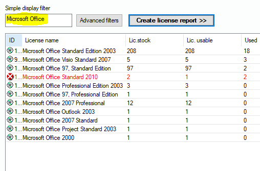 Lan-Inspector 12 screenshot for Vendor-Specific License Balances