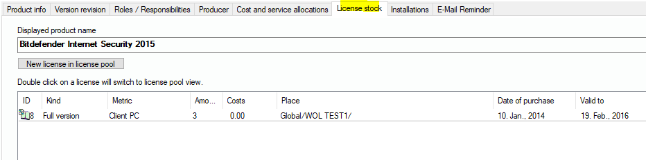 Lan-Inspector 12 screenshot for License Stock Tab