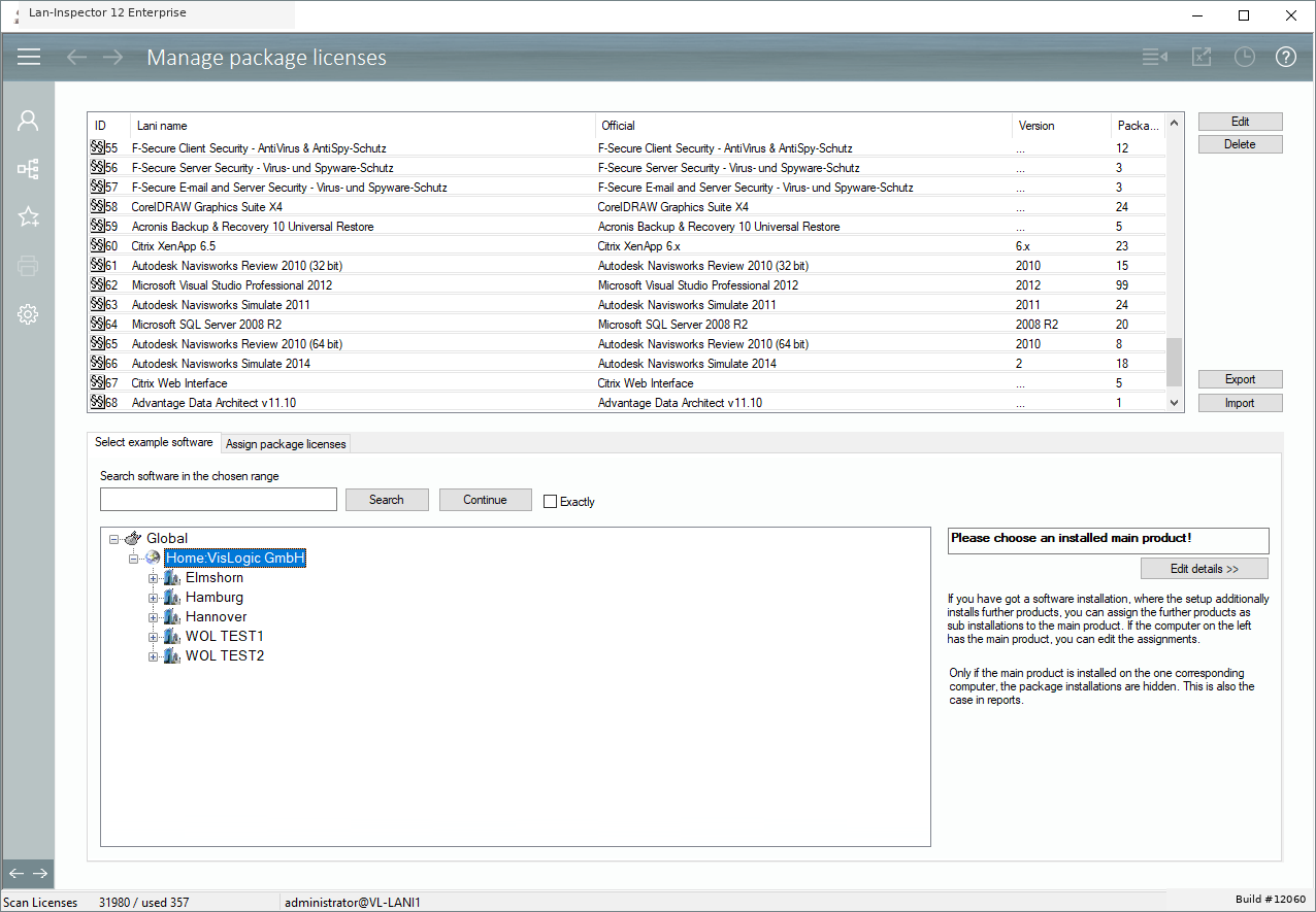 Lan-Inspector 12 screenshot for Manage Package Licenses