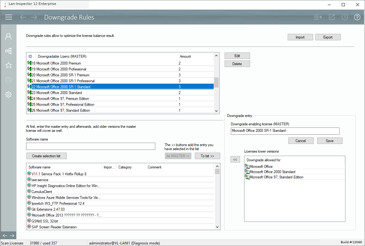 Lan-Inspector 12 screenshot for Downgrade Rules