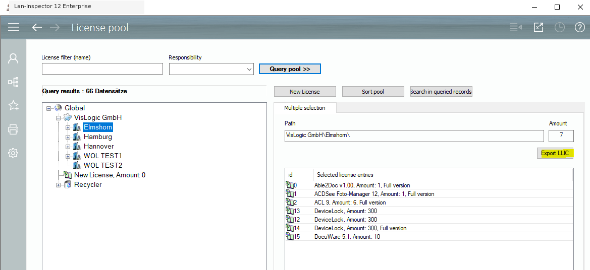 Lan-Inspector 12 screenshot for Export Licenses to .LLIC Files
