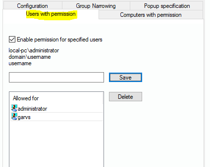 Lan-Inspector 12 screenshot for Tab: Permitted Users