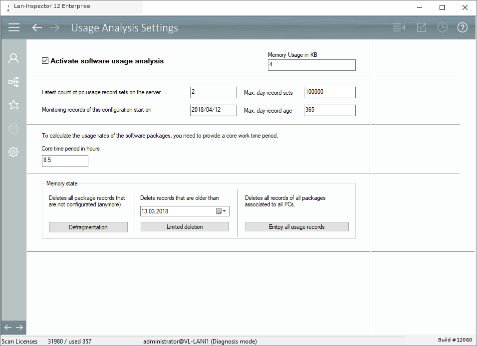 Lan-Inspector 12 screenshot for Usage Analysis Settings