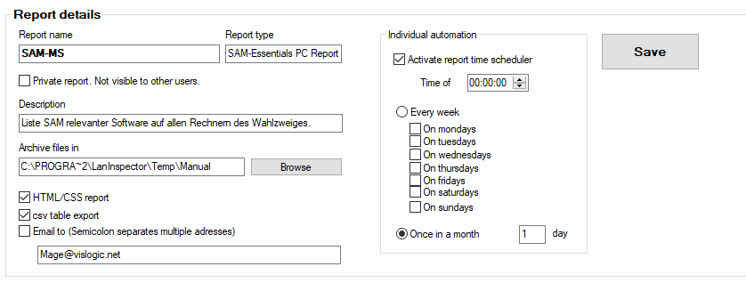 Report scheduling and delivery options