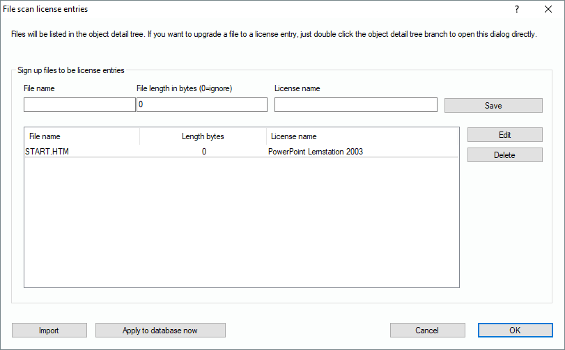 Lan-Inspector 12 screenshot for File Scan License Entries