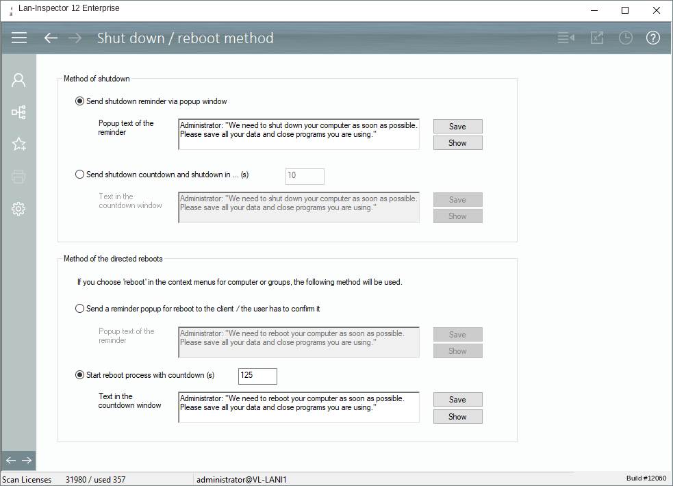 Lan-Inspector 12 screenshot for Shutdown and Reboot Method