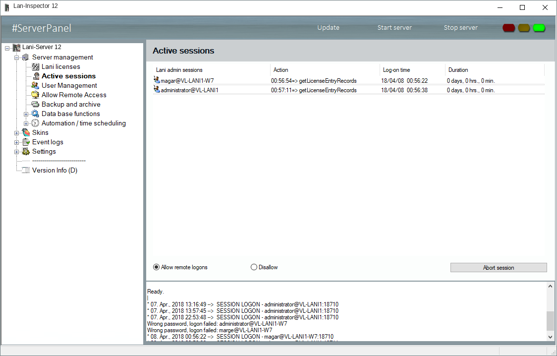 Lan-Inspector 12 screenshot for Active Sessions