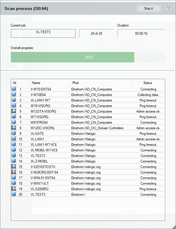 Active scan of a location branch