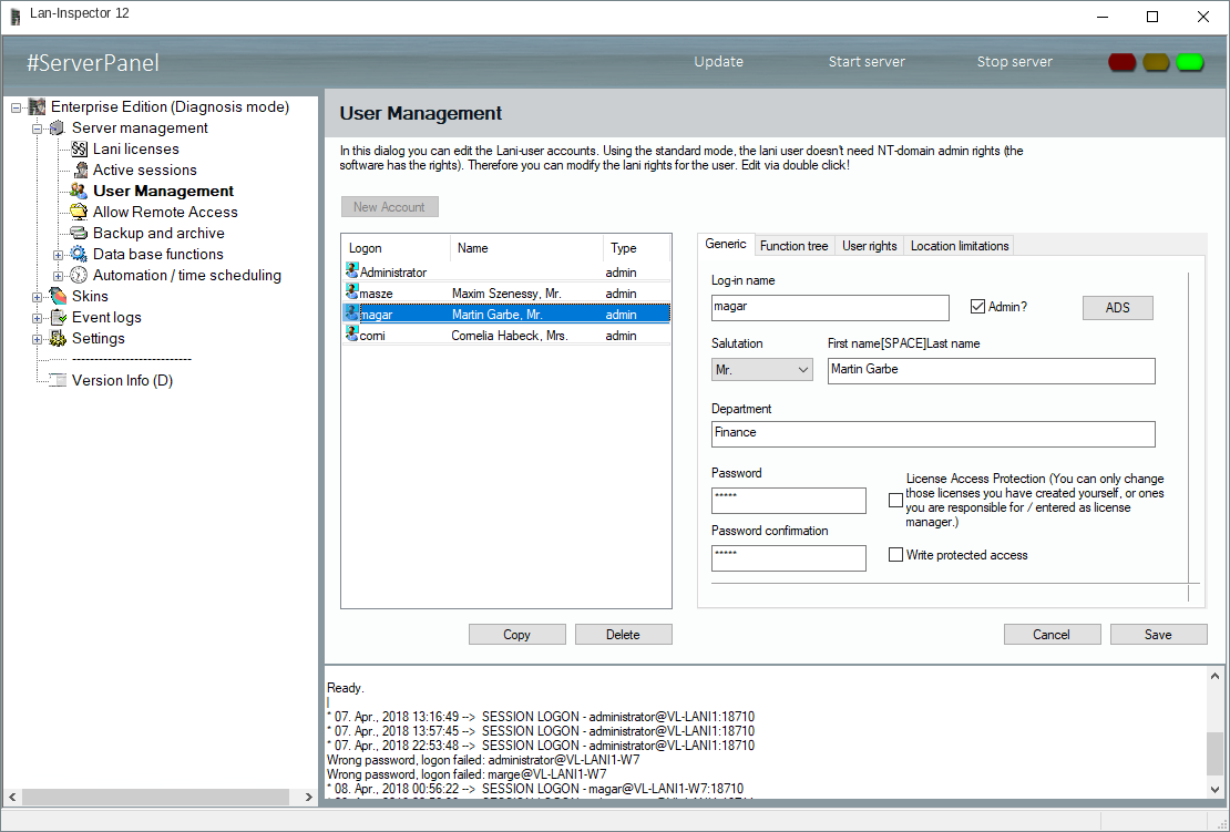 Lan-Inspector 12 screenshot for Lan-Inspector User Accounts