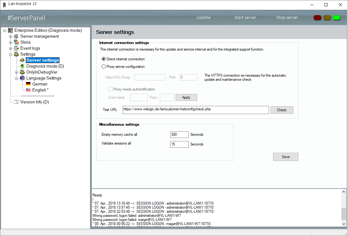 Lan-Inspector 12 screenshot for Server Settings