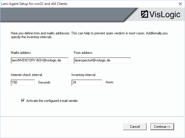 E-mail inventory configuration