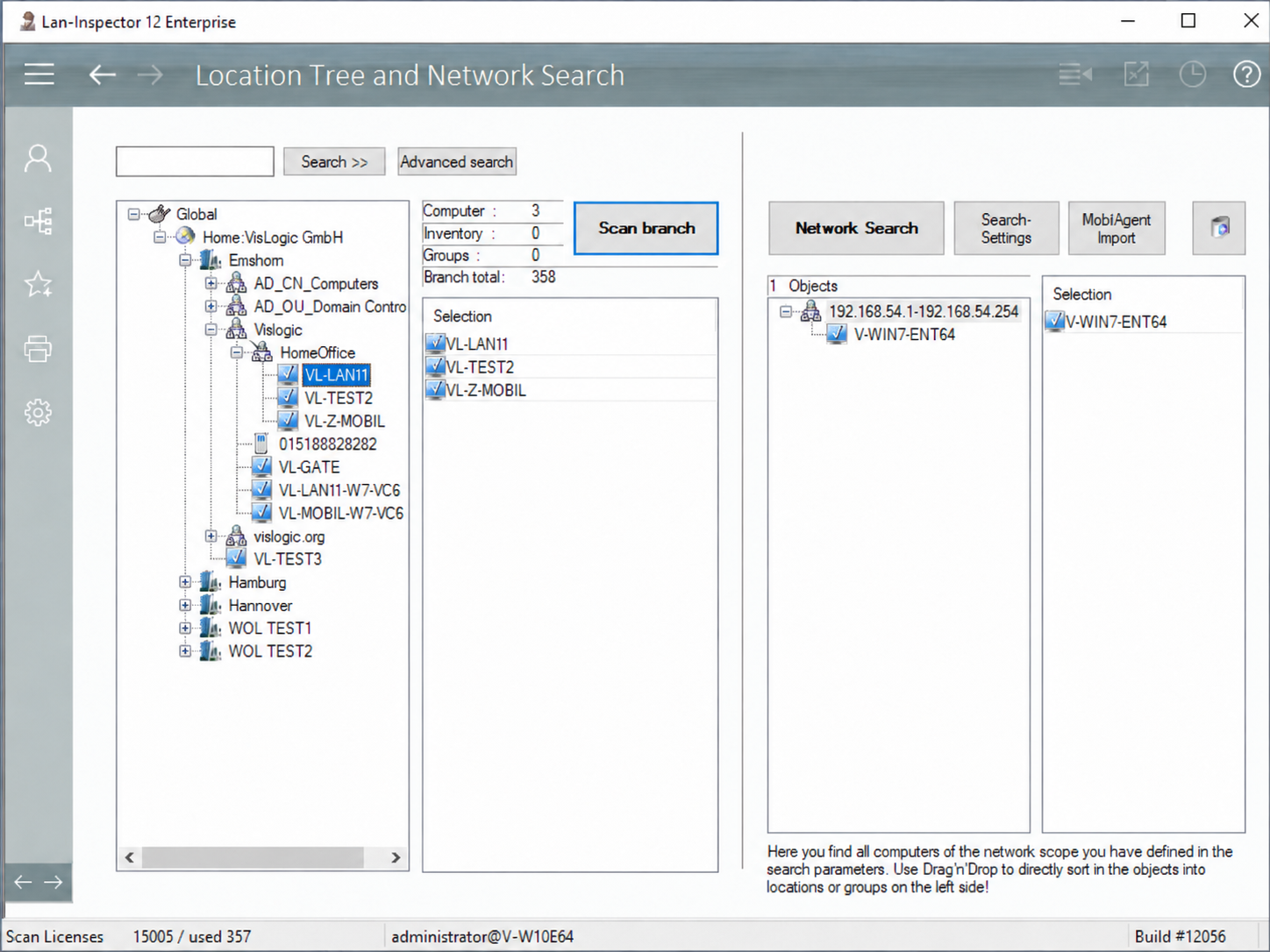 Location tree and network search