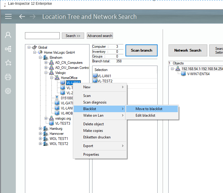 Lan-Inspector 12 screenshot for Location Tree Context Menus