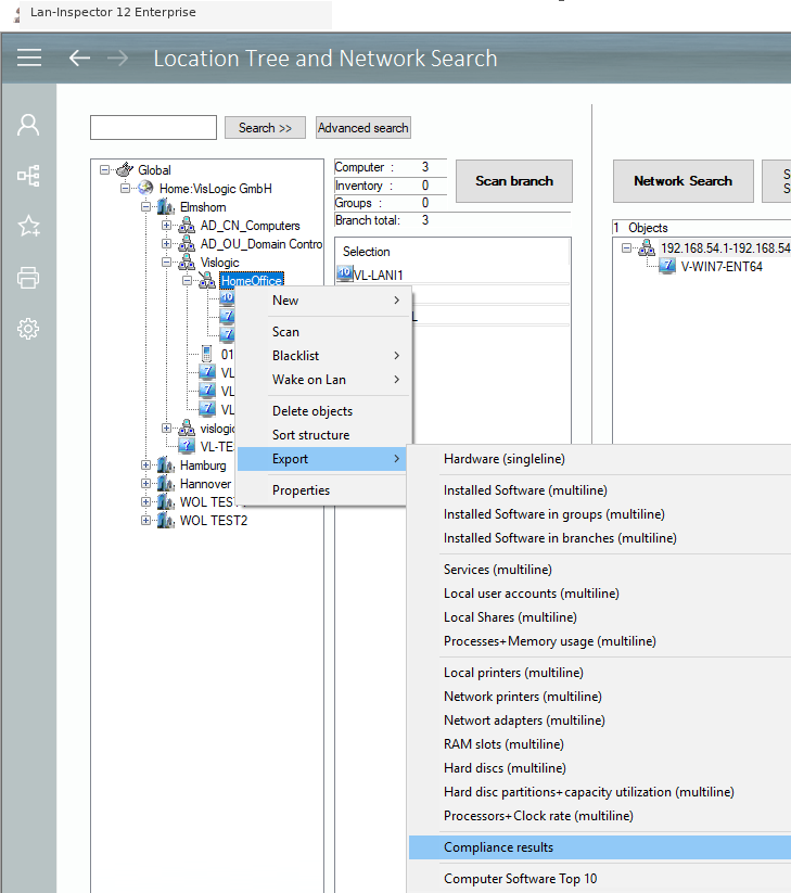 Lan-Inspector 12 screenshot for CSV Compliance Report (multi-line)
