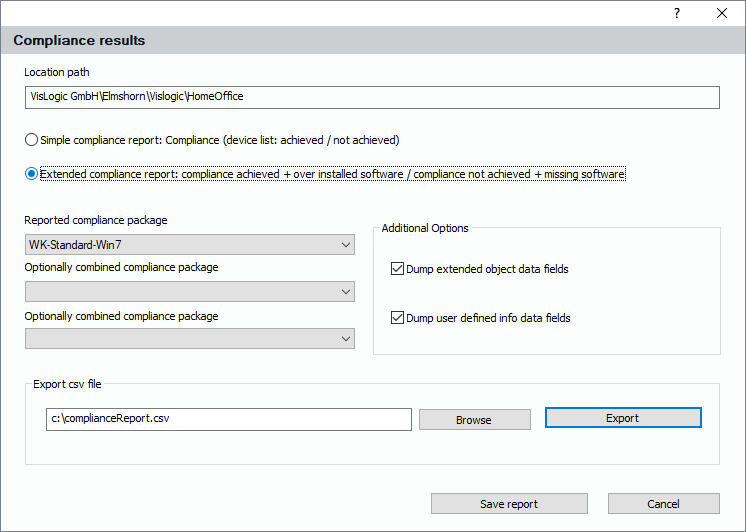 Lan-Inspector 12 screenshot for Parameters of the Compliance Report