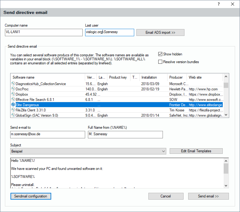 Lan-Inspector 12 screenshot for Button Send E-Mail