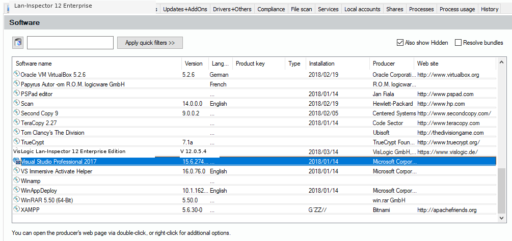 Lan-Inspector 12 screenshot for Computer Object: Software Tab