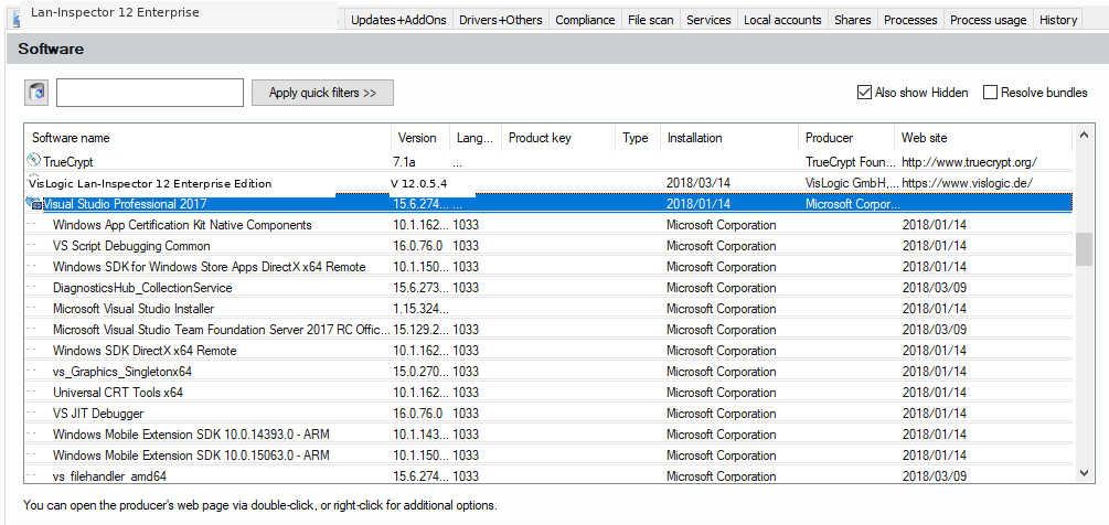 Lan-Inspector 12 screenshot for Computer Object: Software Tab (2)