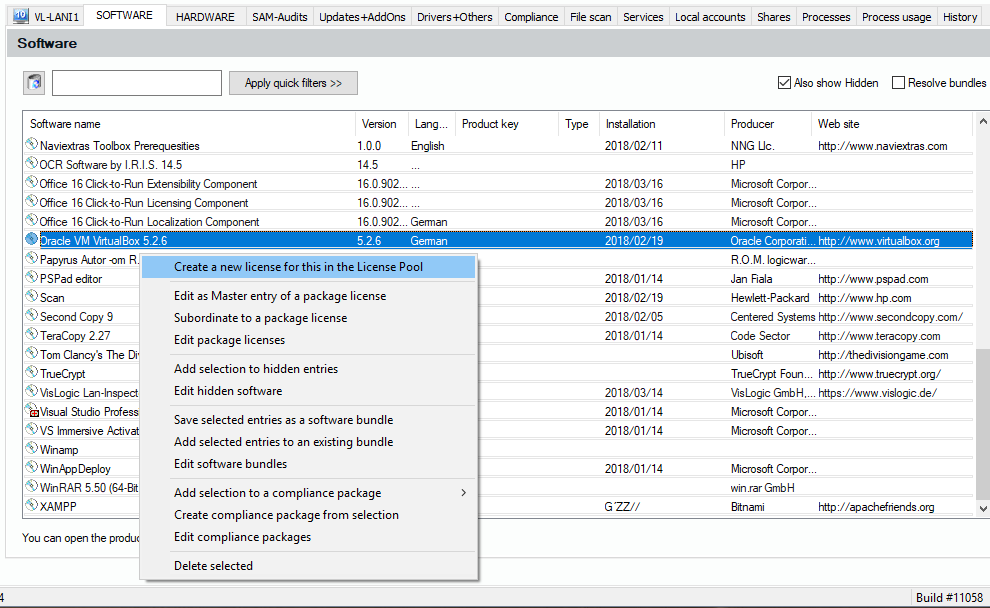 Lan-Inspector 12 screenshot for Software Context Menu (Right-Click)
