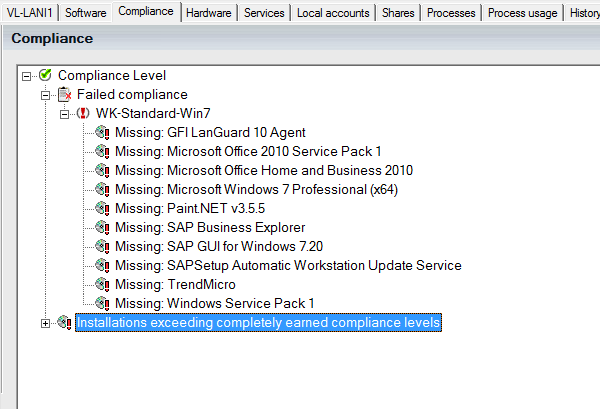 Lan-Inspector 12 screenshot for Computer Object: Compliance Tab