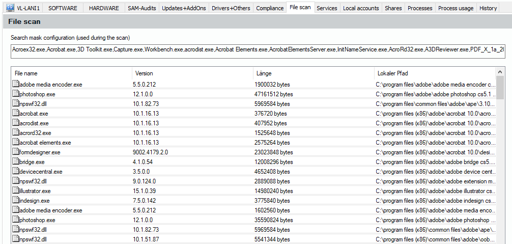 Lan-Inspector 12 screenshot for Computer Object: File Scan Results