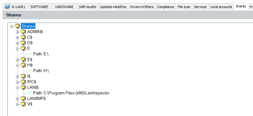 Lan-Inspector 12 screenshot for Computer Object: Local Shares