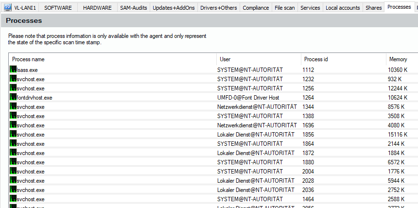 Lan-Inspector 12 screenshot for Computer Object: Processes