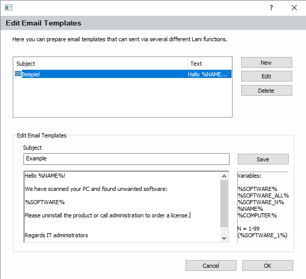 Lan-Inspector 12 screenshot for Edit E-Mail Templates