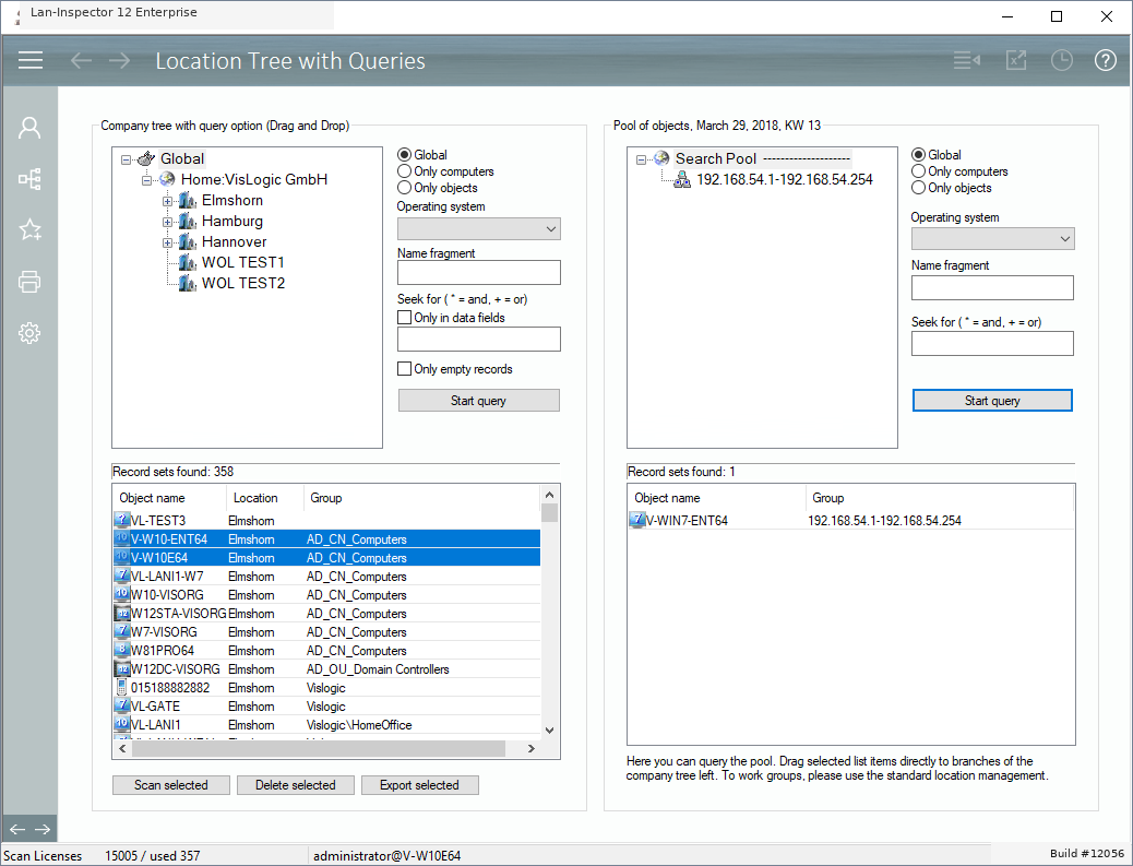 Lan-Inspector 12 screenshot for Location Tree with Queries (only Enterprise)
