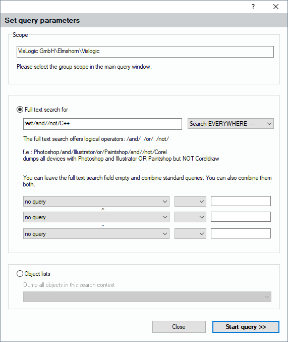 Lan-Inspector 12 screenshot for Query Parameters, Full-Text Search and Content Search